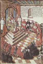 Ms 1163 fol.35v Paus Clemens VII (1478-1534) met zijn kardinalen